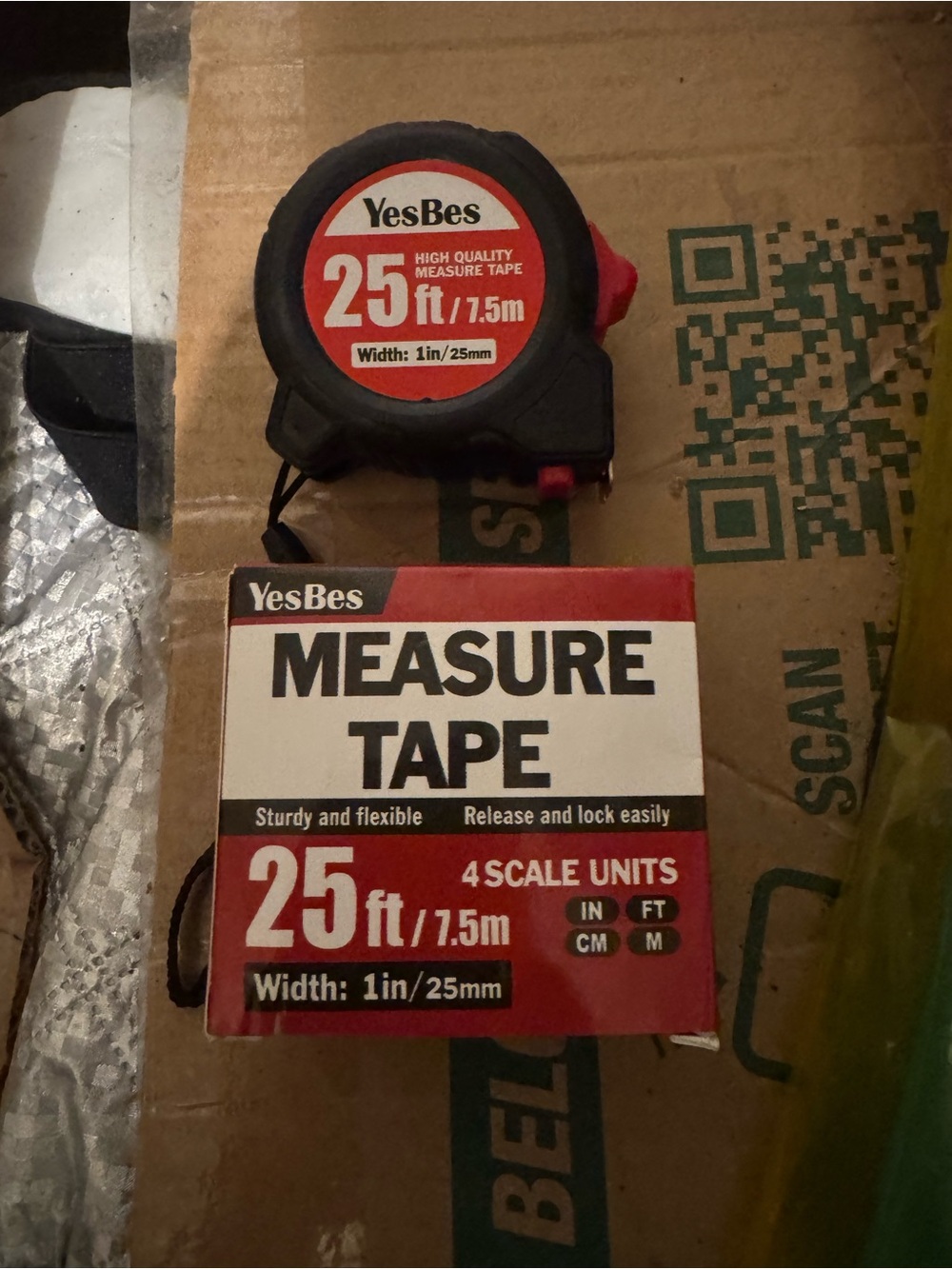 25 ft Measure Tape in Black and Red - 1in/25mm Width